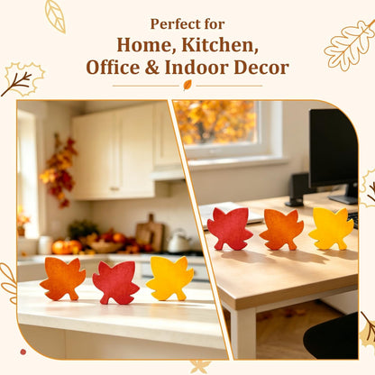 Fall Table Decor 3 Pcs-Autumn Harvest Leaves Decorations for Home Indoor | Fall Maple Centerpiece for Office Kitchen Party, Wooden Farmhouse Thanksgiving Signs Gifts for Tiered Tray Mantel Living Room6