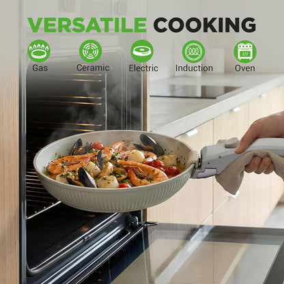 18-Piece Ceramic Cookware Set with Detachable Handles, Space-Saving Nonstick Pots, Pans & Lids, Oven-Safe Bowls, Stackable Storage, Includes Cooking Utensils & Accessories (Green)4