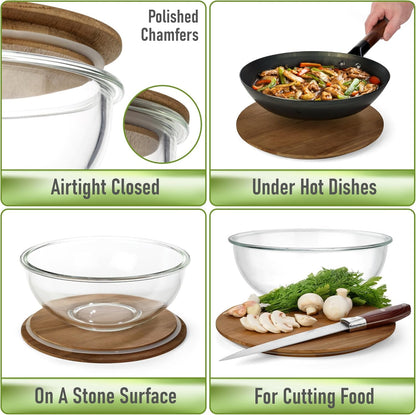 Glass Mixing Bowls Acacia Lids - (Bowls Not Included) Lids Are Compatible with All Glass Mixing Bowls Set6