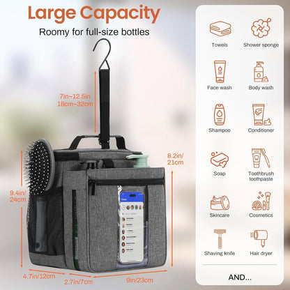 Shower Caddy Portable Quick Dry Mesh Dorm Shower Bag Men Women 2 Compartment College Dorm Room Essentials for Guys Girls,Hanging Shower Organizer for Camping Gym,Gray2