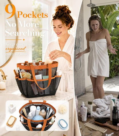 Mesh Shower Caddy for College Dorm Essentials, Large 9-Pocket Shower Basket4