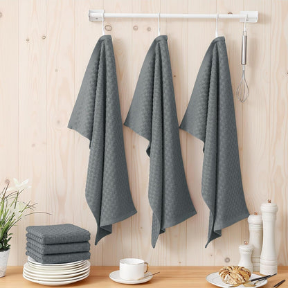 100% Cotton Terry Kitchen Towels(15" X 25", 6 Pack), Dark Grey | Soft and Super Absorbent Dish Towels, 380 GSM Reusable Tea Towel with Hanging Loop, Pineapple Grid Designed7