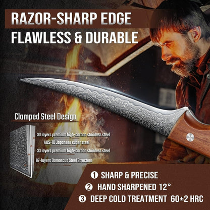 6 Inch Damascus Boning Knife, VG10 Steel Meat Trimming Knife | VG10 Steel Core, Ergonomic Wood Handle, for Deboning, Trimming and Filleting Meat and Poultry4