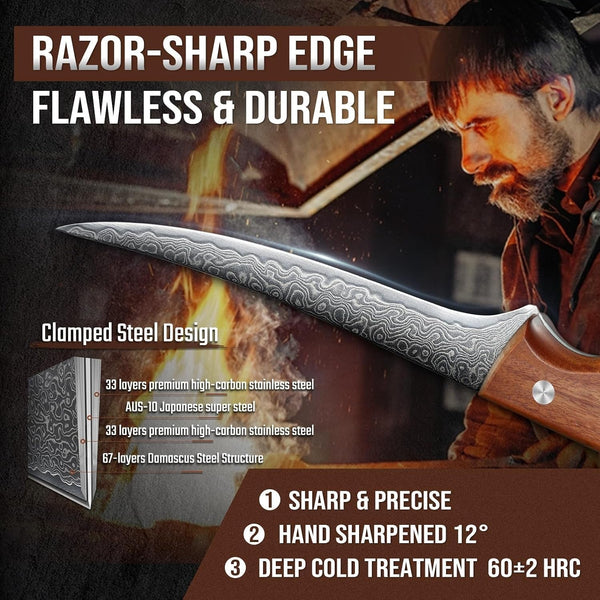 6 Inch Damascus Boning Knife, VG10 Steel Meat Trimming Knife | VG10 Steel Core, Ergonomic Wood Handle, for Deboning, Trimming and Filleting Meat and Poultry4