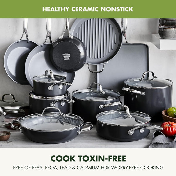 Valencia Pro 22 Piece Cookware Set Ceramic Nonstick Pots & Pans | Pfas-Free Nonstick, Induction Ready, Compatible with All Stovetops, Hard Anodized, Dishwasher Safe, Oven Safe up to 600F2