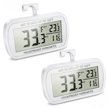 Waterproof Refrigerator Fridge Thermometer, Digital Freezer Room Thermometer, Max/Min Record Function Large LCD Screen and Magnetic Back for Kitchen, Home, Restaurants (2 Pack)1