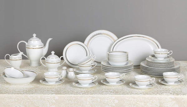 Stylish and Elegant 57 Pieces Bone China Dinnerware Set Service for 8 People - Gold6