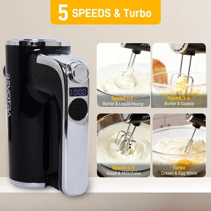 Electric Hand Mixer, Handheld Mixer with LCD Display and Storage Base | 5 Speeds & Turbo, One-Button Eject, 2 Beaters, 2 Dough Hooks, 1 Whisks, Kitchen Blender for Eggs, Cream, Dough, Baking4