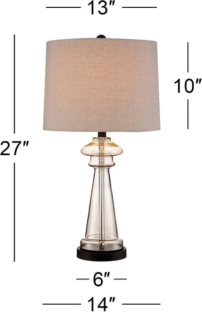 Dalia 27" Tall Table Lamps Set of 2 Champagne Glass Country Traditional | Clear Cottage Bedroom Living Room House Bedside Nightstand Office Family Home Taupe Tapered Drum Shade3