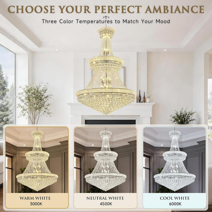 36-Lights High Ceiling Chandelier, 42'' W Modern Chrome Crystal Chandeliers Large Foyer Chandelier Fixtures for Staircase, Living Room, Hallway Entryway, Silver7