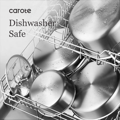 7-Piece Tri-Ply Stainless Steel Frying Pan Set, Skillet Set 8"/10"/12", Induction Compatible, Oven & Dishwasher Safe, Gold Handle8