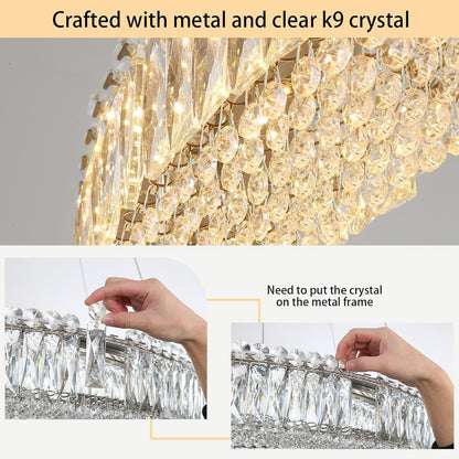 16'' Modern Crystal Pendant Lighting for Dining Room LED Dimmable Chandeliers Crystal Ceiling Light Fixtures for Living Room Foyer Hallway Entryway Silver5