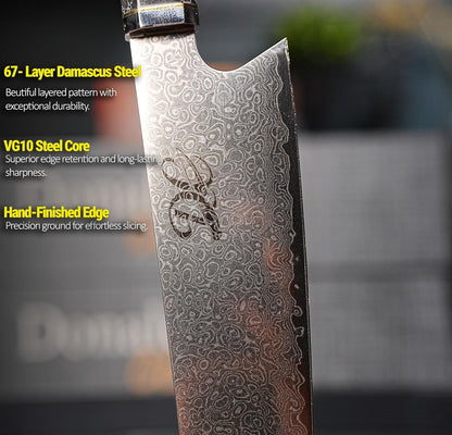 8-Inch Damascus Santoku Knife – VG10 Japanese Steel Core, 67-Layer Damascus Chef Knife, Razor Sharp Kitchen Knife with Ergonomic Resin Handle for Meat, Vegetables & Herbs3