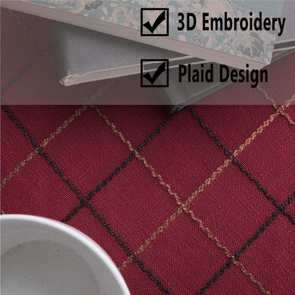Heavy Weight Cotton Linen Tablecloth Lace Plaid round Table Cloth for Kitchen Dining Room Tabletop Decoration, 36" - Round, Red2