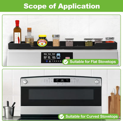 30 Inch Magnetic Stove Top Shelf | 3-Zone Kitchen Organizer with Anti-Slip & Anti-Fall Design | Heat Resistant (-40°F to 446°F) Food-Grade Silicone Spice Rack for Flat-Top Stoves, Black5