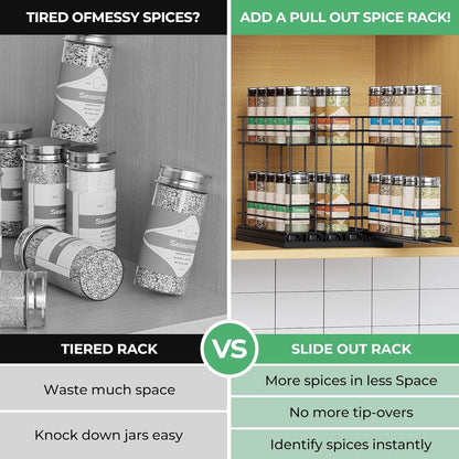 Pull Out Spice Rack Organizer for Cabinet, Slide Out Spice Racks, Easy to Install Spice Cabinet Organizers, 7.4" Wx10.43 Dx8.26 H, 3 Drawers 2 Tiers(Black)8