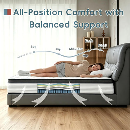 Queen Mattress, 12 Inch Queen Size Mattress in a Box, Individually Wrapped Pocket Spring Mattress, Pressure Relief, Medium Firm Support, Breathable and Low Motion Transfer6