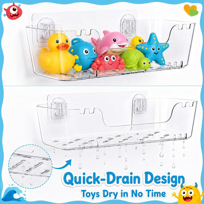 Bath Toy Storage Organizer, 2 Pack Bath Toy Holder with Drain Holes4