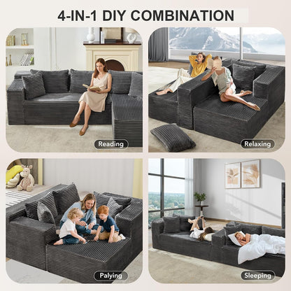 106" L Shaped Modular Cloud Sectional Sofa with Cushions, Grey4