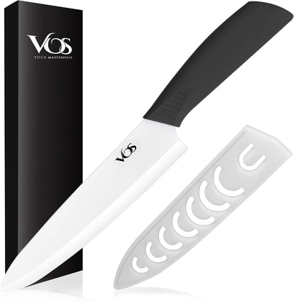Ceramic Chef Knife 8 Inch with Protection Cover – Large Ceramic Kitchen Knife for Slicing, Dicing, and Fruits – Lightweight Zirconia Blade – Luxury Gift Packaging – Ultra Sharp Chefs Knife (Black)7