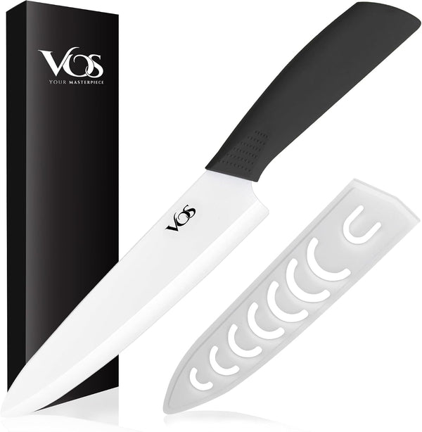 Ceramic Chef Knife 8 Inch with Protection Cover – Large Ceramic Kitchen Knife for Slicing, Dicing, and Fruits – Lightweight Zirconia Blade – Luxury Gift Packaging – Ultra Sharp Chefs Knife (Black)7