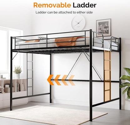 Queen Loft Bed with Flat Rungs for Adults, Kids and Young Teens, No Box Spring Required,Heavy Duty Metal Slat Support, Black8