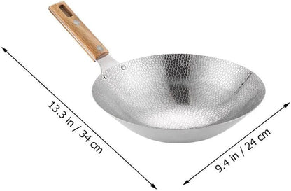 13.38 Inch Stainless Steel Wok Pan with Wooden Handle Household Cooking Pan for Stir Fry Steam and Hot Pot Kitchen Cookware7