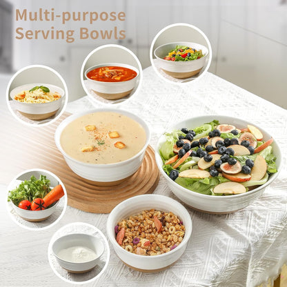 Ceramic Serving Bowls, Large Salad Pasta Mixing Bowls Set, 2.1/1.0/0.5 Qt for Entertaining, White Nesting Batter Bowls for Prepping Baking, Dishwasher Microwave Safe, Set of 36