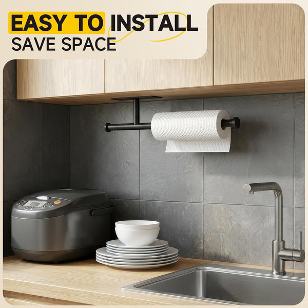 Paper Towel Holder Wall Mount - Self Adhesive No Drill or Drilling, SUS304 Stainless Steel - Kitchen, Bathroom, Sink, Pantry, Fridge(Black)3