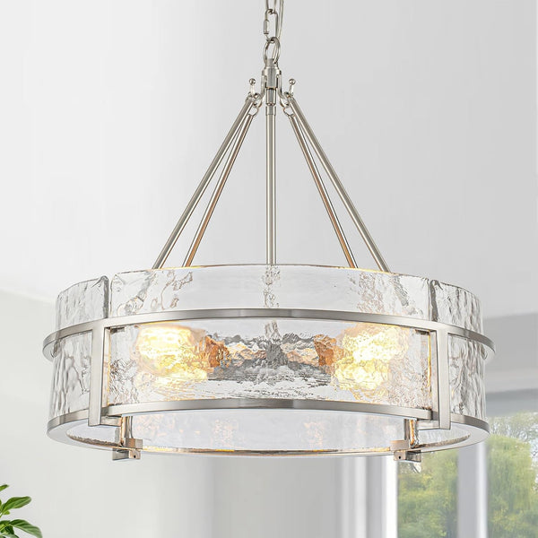 20.47" Modern Glass Chandelier for Dining Room, Brushed Nickel Textured1