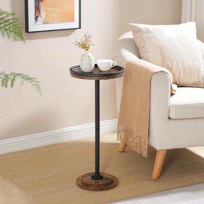 Small round Side Table, Drink Table, Coffee Martini Table with Pedestal Accent for Small Spaces in Living Room, Bedroom, Sofa Couch, Rustic Brown BF168BZ012