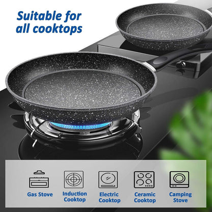 10 Inch Non-Stick Frying Pan Skillet, Egg Pan, Omelet Pan, Healthy Non-Toxic Maifan Stone Pan with Heat-Resistant Handle, Black3