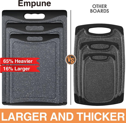 Extra Large Cutting Boards, Plastic Cutting Boards for Kitchen (Set of 3) Cutting Board Set Dishwasher Chopping Board with Juice Grooves Easy-Grip Handles, Dark Grey,2