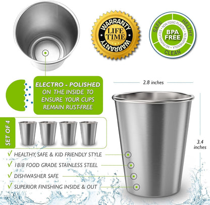 Stainless Steel Kids Cups 8 Oz - Stainless Steel Small Children Cups for Home & Outdoor Activities, BPA Free Unbreakable Premium Stackable Metal Drinking Glasses (4-Pack)2