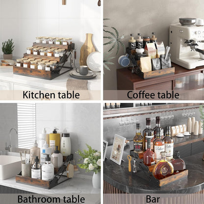 3 Tier Spice Rack Organizer for Cabinet, Foldable Spice Rack for Countertop, Cabinet Drawers Rustic Wooden Seasoning Spice Storage for Kitchen Station, Pantry, Home - 1PC6