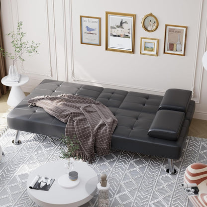 Leather Convertible Futon Sofa Bed, Folding Sleeper Loveseat Couch3