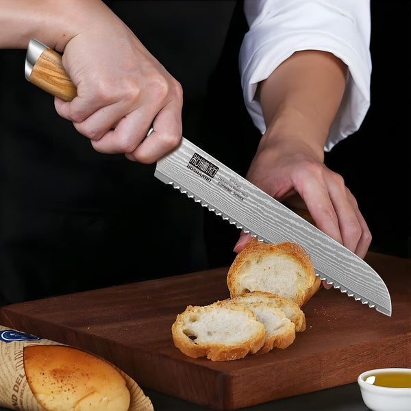 Damascus Bread Knife 8", Sharp Serrated for Homemade Sourdough5