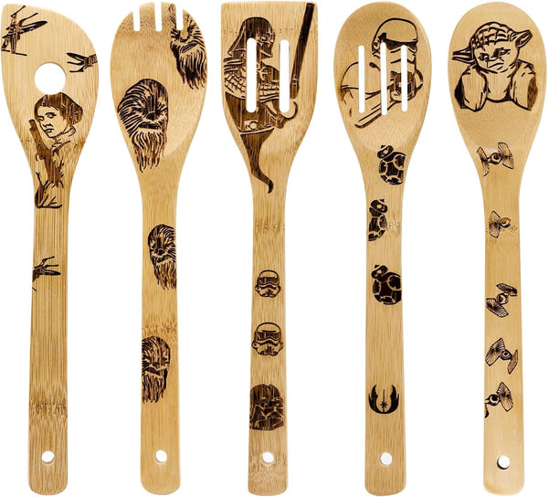 Wooden Spoons Kitchen 5 Pcs Cooking Utensils,Wooden Bamboo Utensil Set for Cooking,Heat Resistant for Nonstick Cookware-Best Kitchen Gifts1