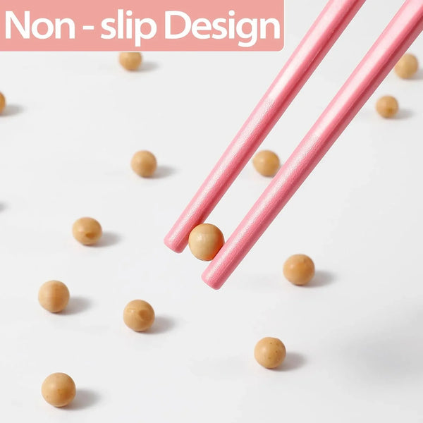 5 Pairs Pink Fiberglass Chopsticks, Non-Slip Reusable | Food-Safe, Heat-Resistant to 356°F, Dishwasher-Safe, Lightweight, Ergonomic Grip, Unique Family Set, Ideal for Sushi/Ramen4
