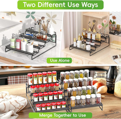 2 Pack Spice Rack Organizer for Cabinet, 4 Tier Black (S&L) Seasoning Organizer Rack for inside Cabinets, Countertop, Pantry Storage7