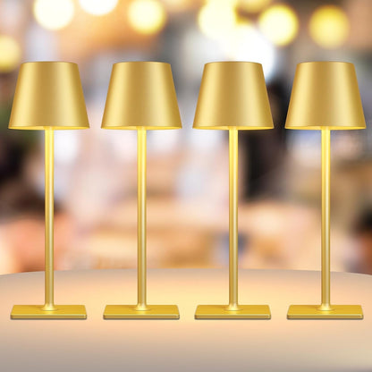 4 Pack Gold Rechargeable Led Cordless Table Lamps,Cordless Lamp with 6000Mah Battery Operated,Wireless Lamp for Restaurant Home Dinner Dining Kitchen Outdoor Patio,Waterproof & Portable1