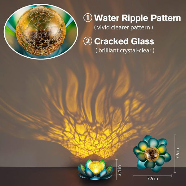 Solar Light Outdoor, Art Crackle Globe Glass Lotus Decoration, Solar LED Waterproof Blue Metal Flower Lights for Patio,Lawn,Walkway,Tabletop(2Pack)4