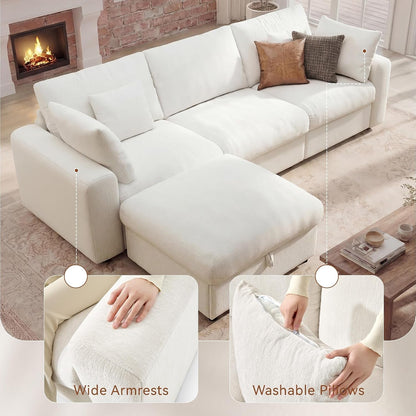 Cloud Sectional Couches for Living Room, 110" Large Modular Sectional Sofa with Wide Deep Seat, L Shaped Couch with Throw Pillow and Storage Ottoman, Beige6
