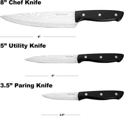 Chef Knife Set 3PCS, Kitchen Knife Set with Cover, Ultra Sharp Kitchen Knife, High-Carbon Chefs Knives with Stainless Steel 8 Inch Paring Knife for Cooking, Chopping, Slicing2