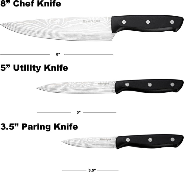 Chef Knife Set 3PCS, Kitchen Knife Set with Cover, Ultra Sharp Kitchen Knife, High-Carbon Chefs Knives with Stainless Steel 8 Inch Paring Knife for Cooking, Chopping, Slicing2