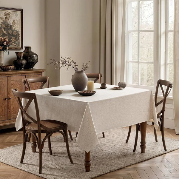Linen Textured 54 Inch Square Tablecloth Ivory5