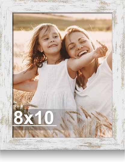 8X10 Picture Frame with Real Glass Wood (Distressed White, 1 Pack)1