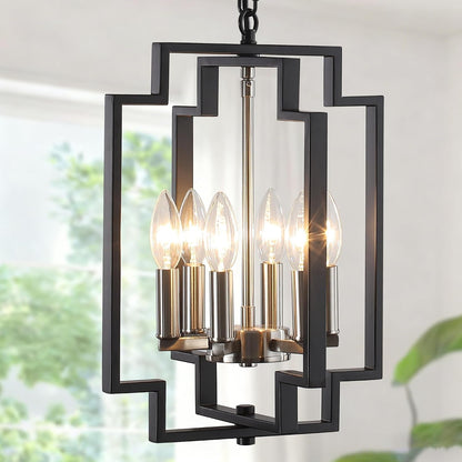 Small Black and Nickel Chandelier- 6 Lights Geometric Pendant Lighting1