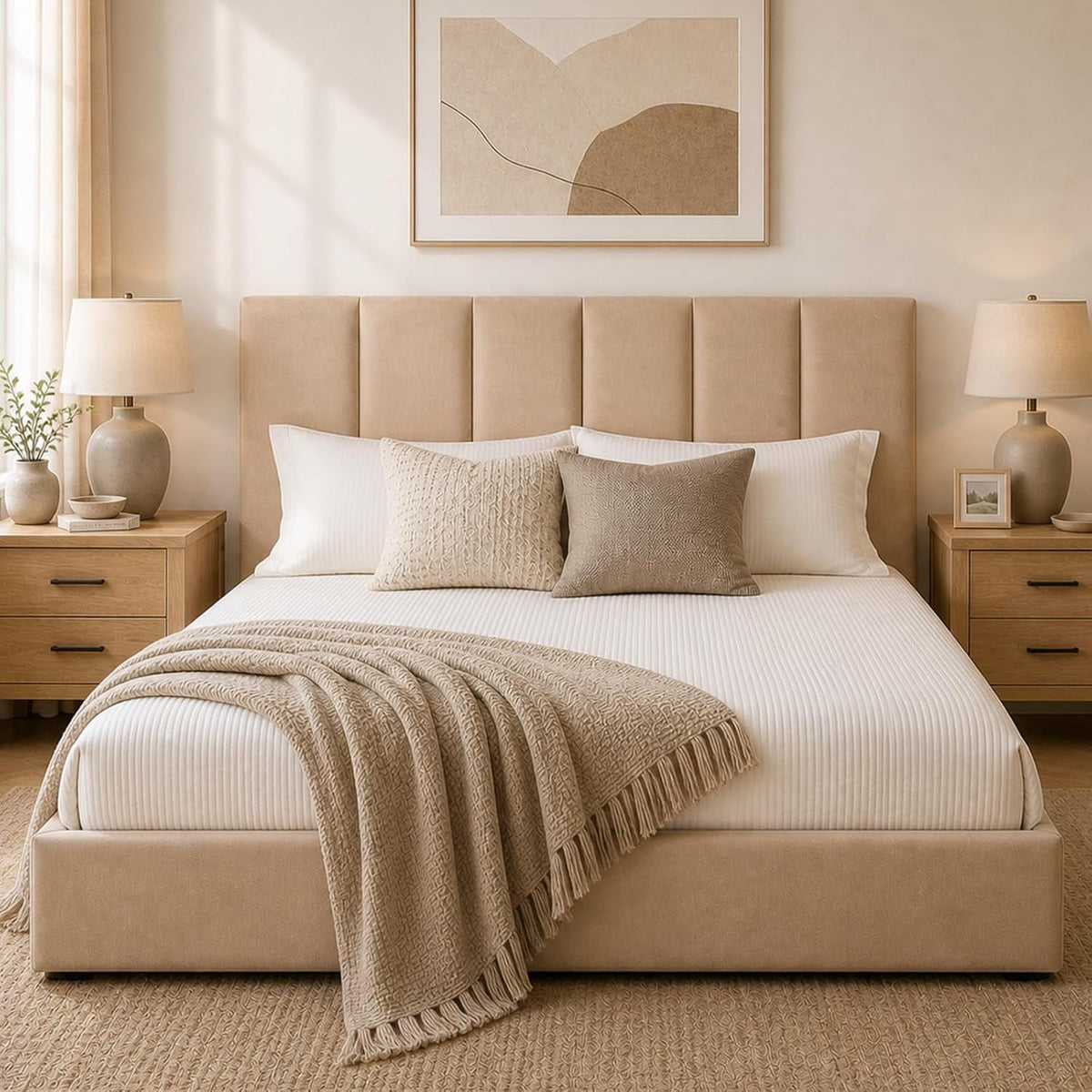 king-size-upholstered-lift-up-storage-bed-beige-linen-look-fabric-bed-frame-with-vertical-panel-headboard-hydraulic-lift-storage-wooden-slat-support-no-box-spring-needed