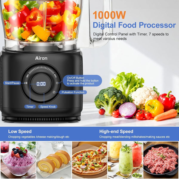 7-In-1 Professional Food Processor, 1000W Powerful Electric Vegetable Chopper, 14-Cup XL Bowl, Large Feed Chute, Cheese Shredding, Meat Chopping, Shredding and Slicing, Mixing and Doughing, Black3